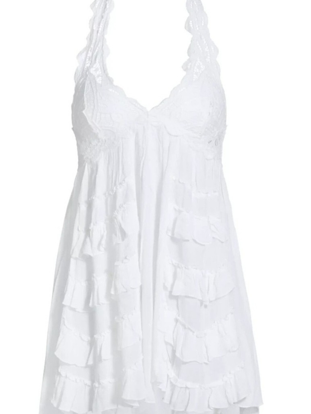 Free People One Lace Halter Ruffle Babydoll Chemise in White - Picture 2 of 6